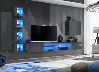 Wohnwand Luxus 3x Wandschrank Möbel Einrichtung Wohnzimmermöbel Schwarz Regale